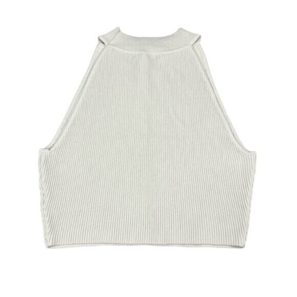 Aritzia Babaton Sculpt Rib-Knit Cropped Halter Top Size Large Matte Pearl - Picture 8 of 8